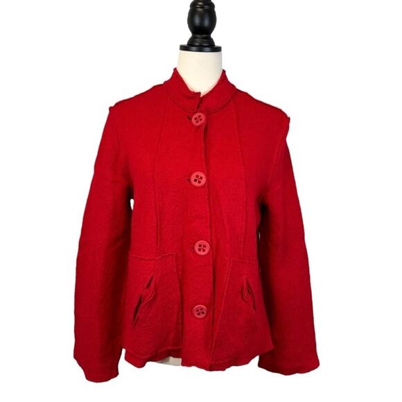 Coldwater Creek Red Felted Wool
Jacket Tattered Lagenlook Button Front Size XS - Picture 1 of 8